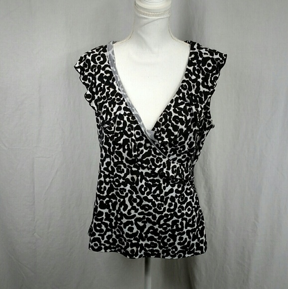 White House Black Market Tops - WHBM Signature Knits Ruffle Cheetah Print Top